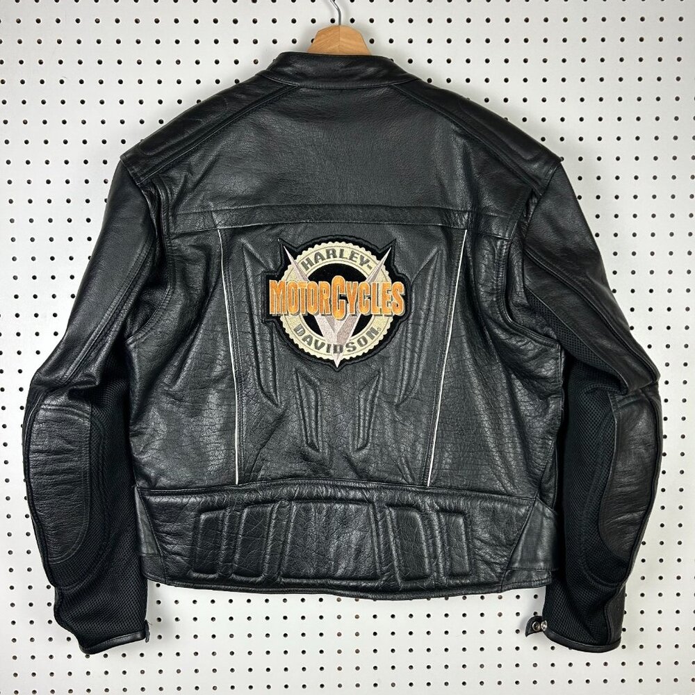 Harley Davidson Motorcycle Biker Jacket Large Black Full Zip Vented Padded 90s